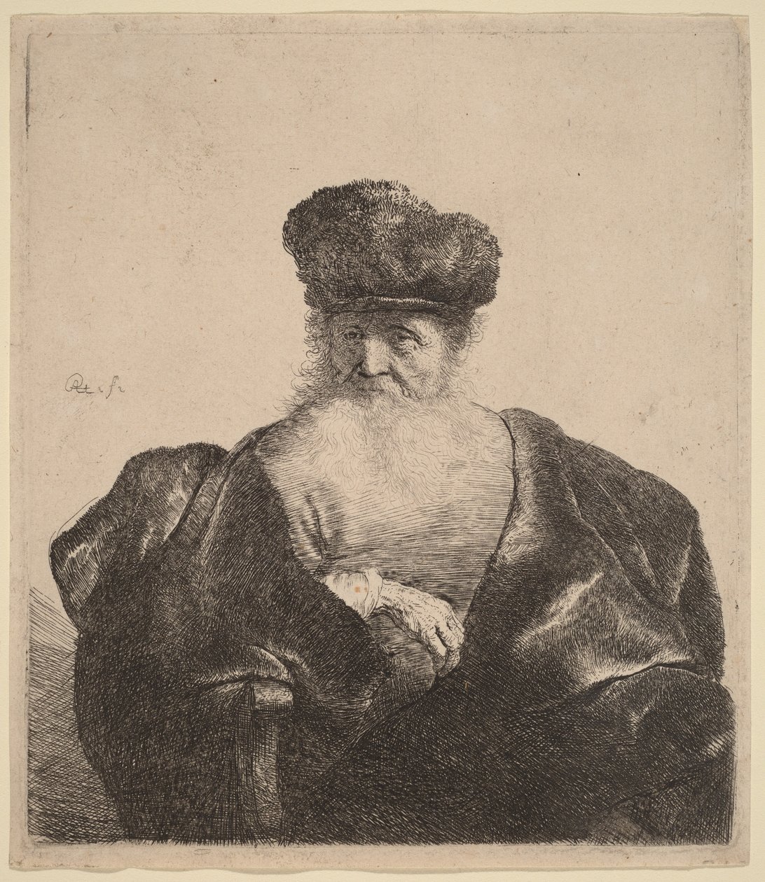 Gammel mand med skæg, pelshue og fløjlskappe af Rembrandt van Rijn
