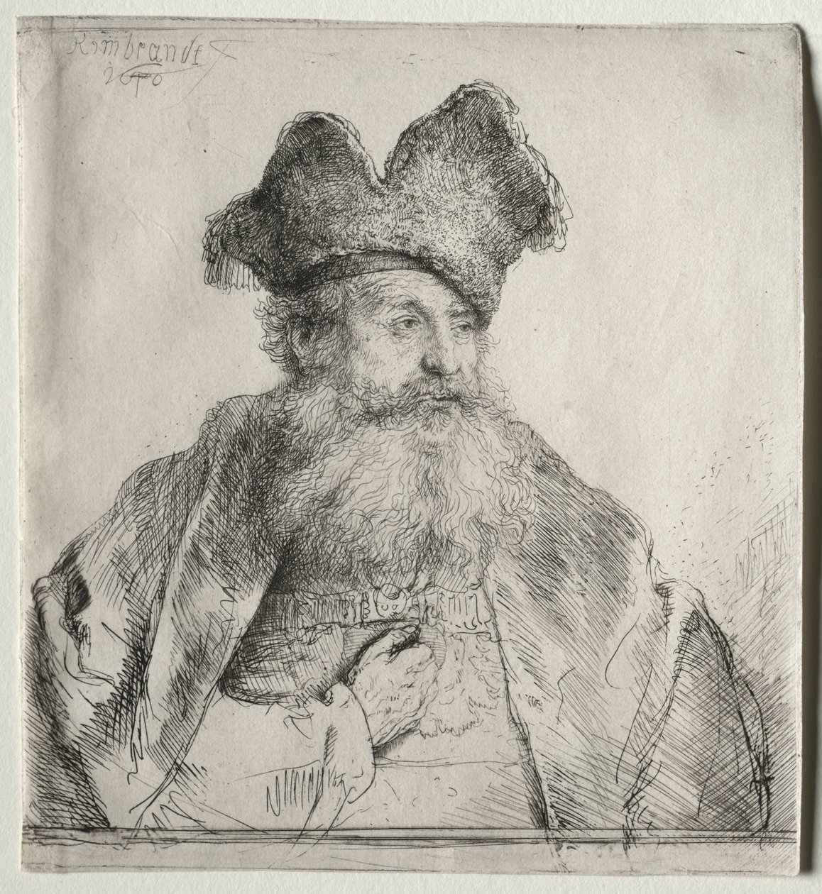 Gammel mand med delt pelshue af Rembrandt van Rijn
