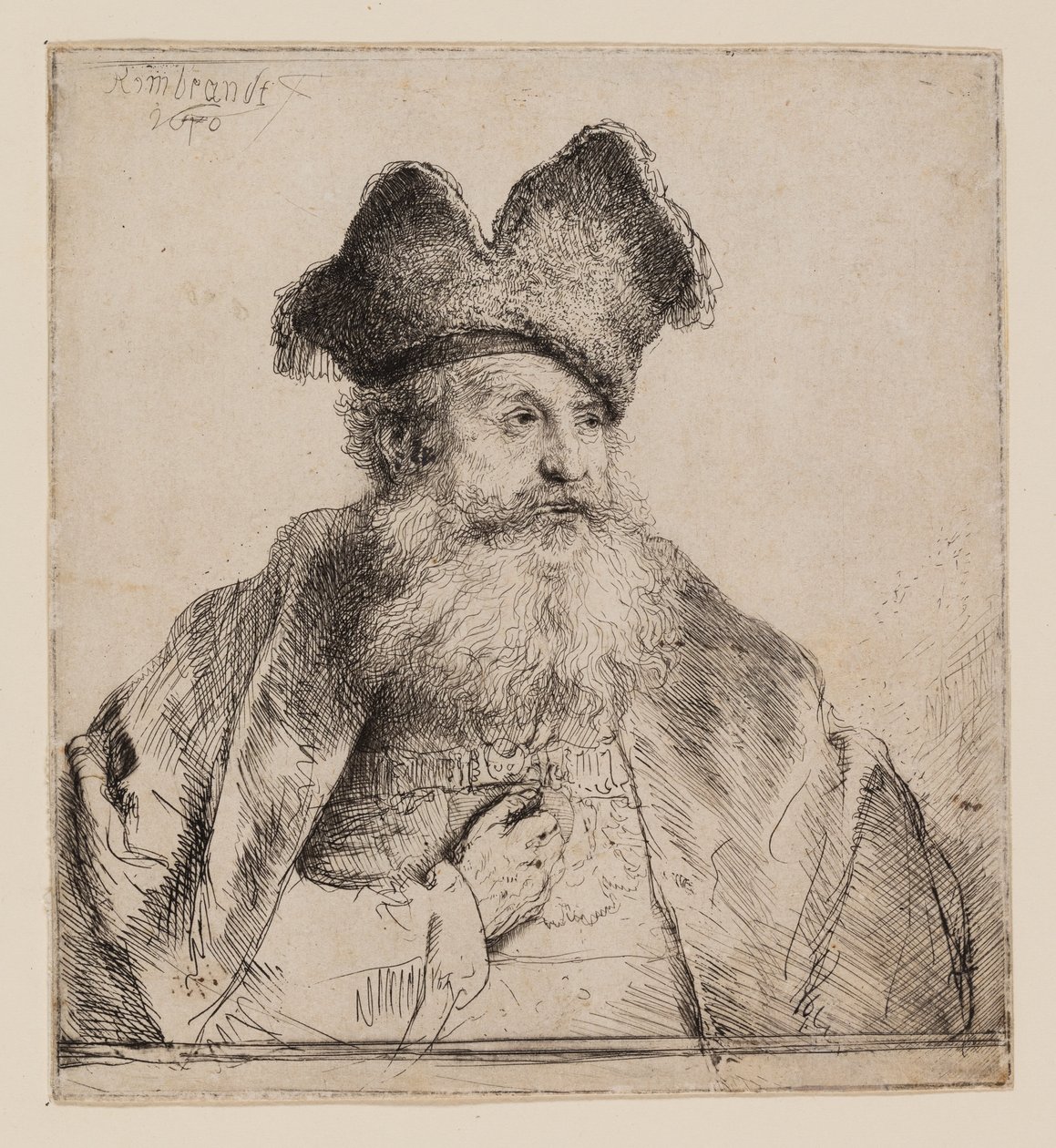 Gammel mand med delt pelshue af Rembrandt van Rijn