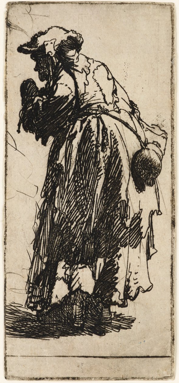 Gammel tiggerkone med græskar, ca. 1629. af Rembrandt van Rijn