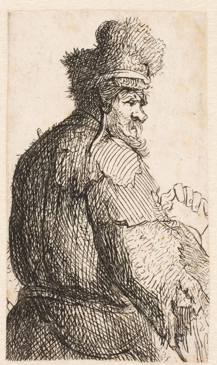 Gammel mand set bagfra: profil mod højre: halvfigur af Rembrandt van Rijn