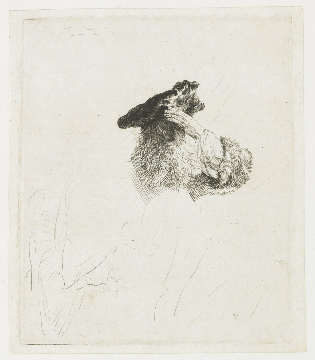 En gammel mand, der skærmer for solen med hånden af Rembrandt van Rijn