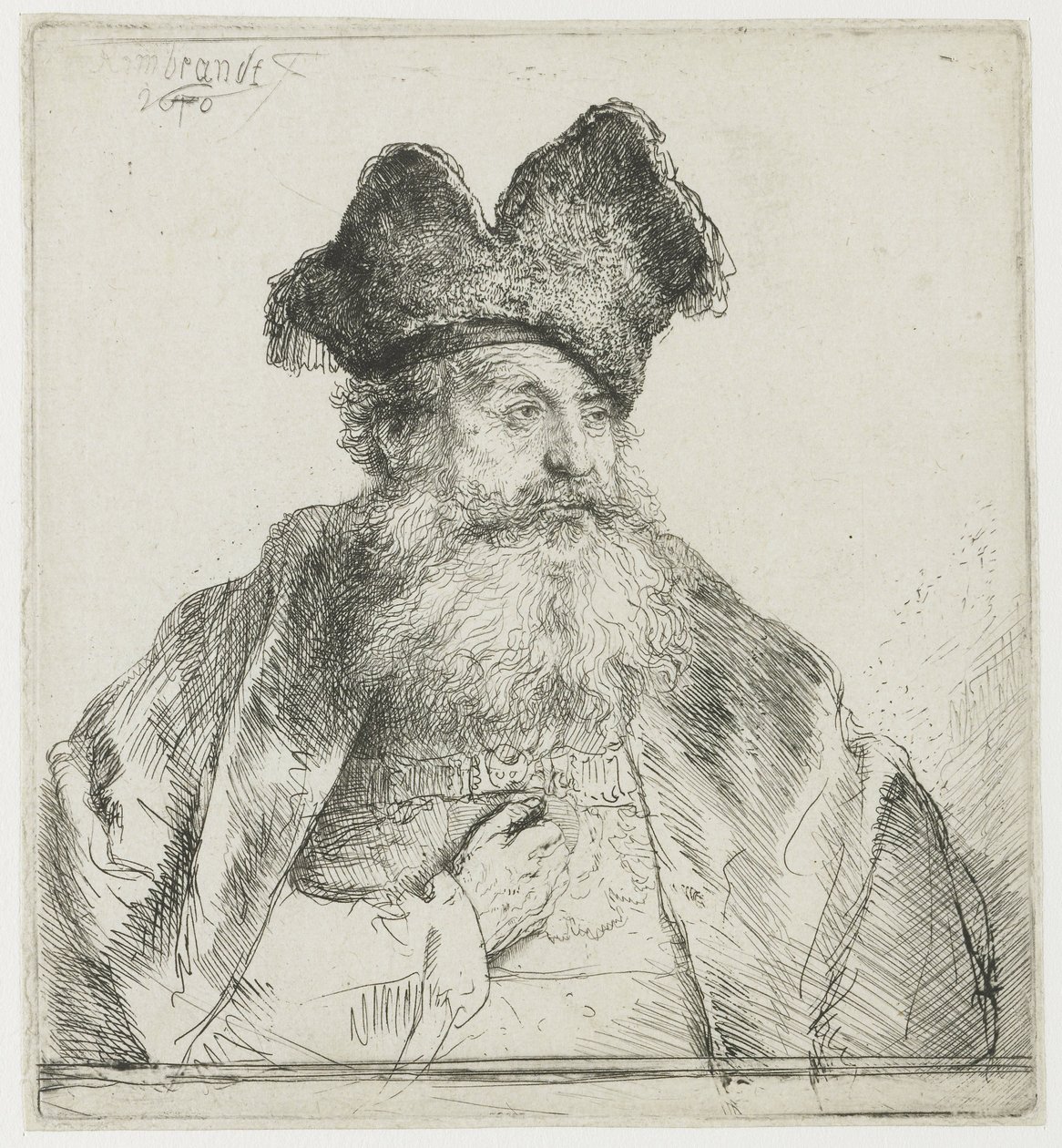 Gammel mand med delt pelshue af Rembrandt van Rijn