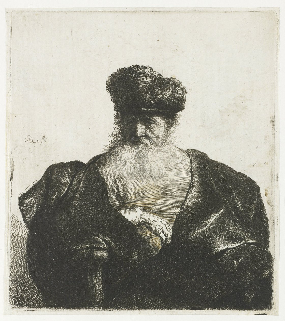 Gammel mand med skæg, pelshue og fløjlskappe af Rembrandt van Rijn