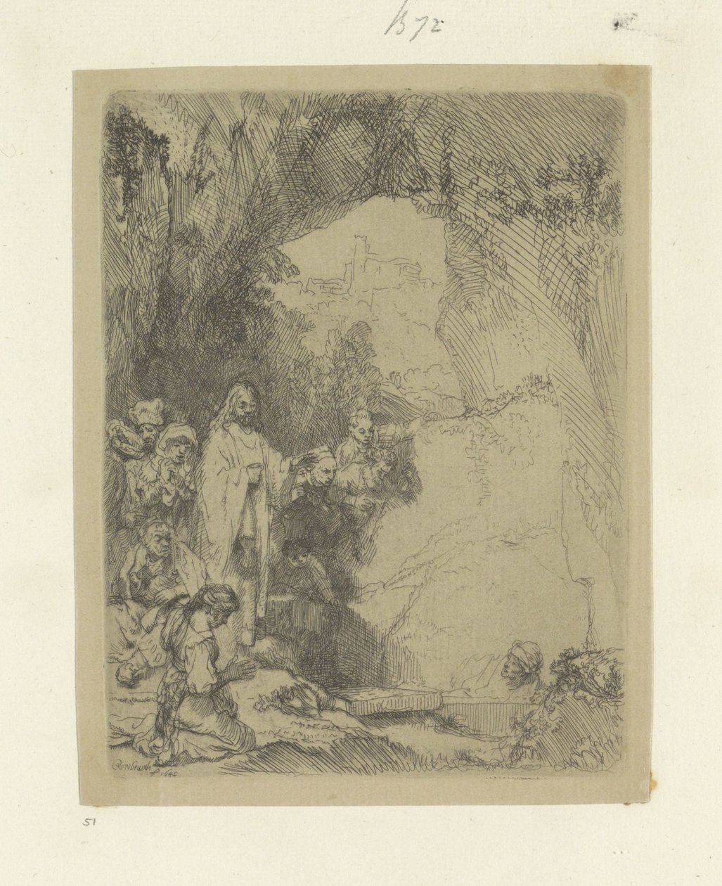 Opwekking van Lazarus: lille plade Samling af 85 originale tryk (serietitel) af Rembrandt van Rijn