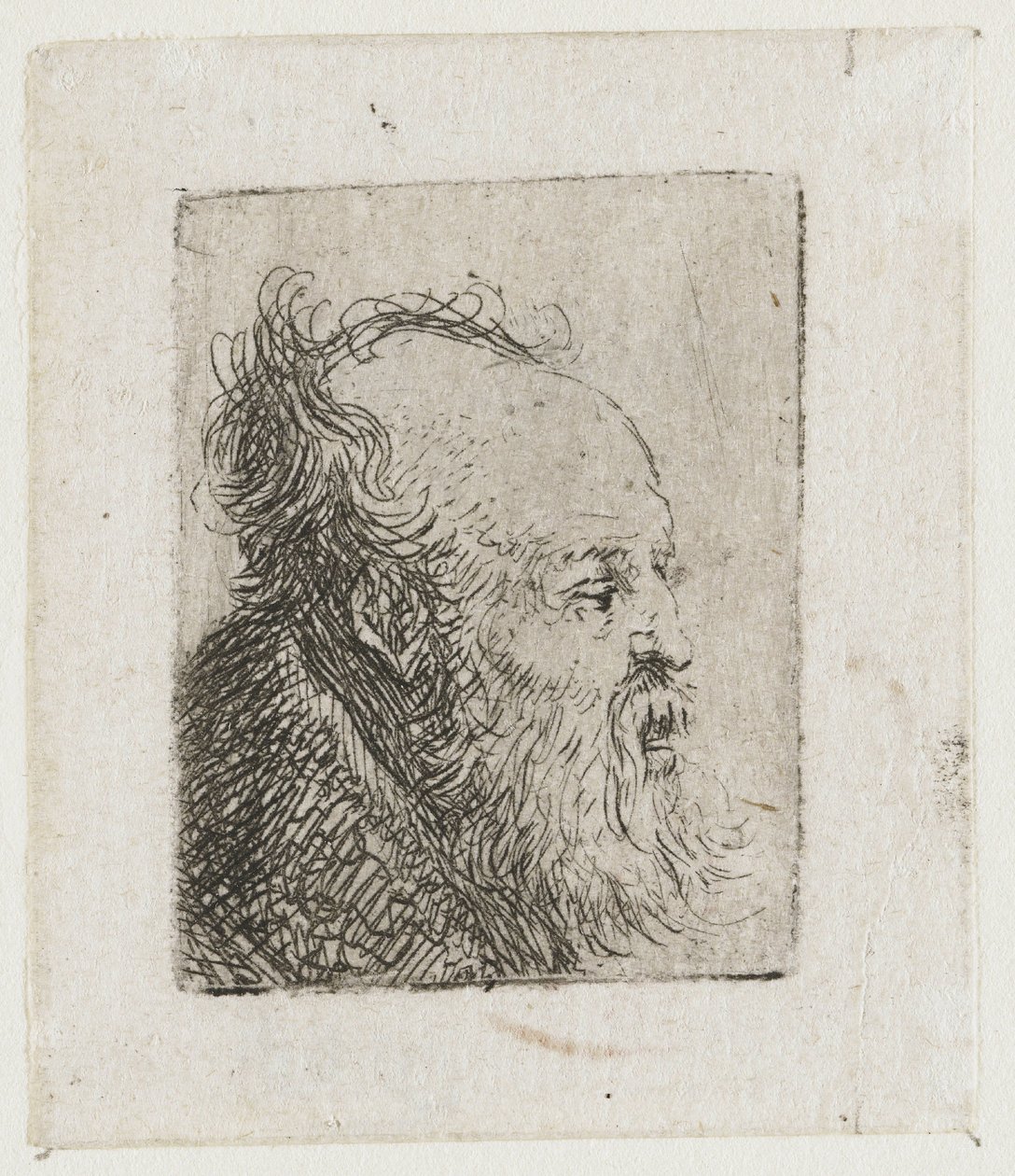 Gammel, skægget mand med munden halvt åben af Rembrandt van Rijn