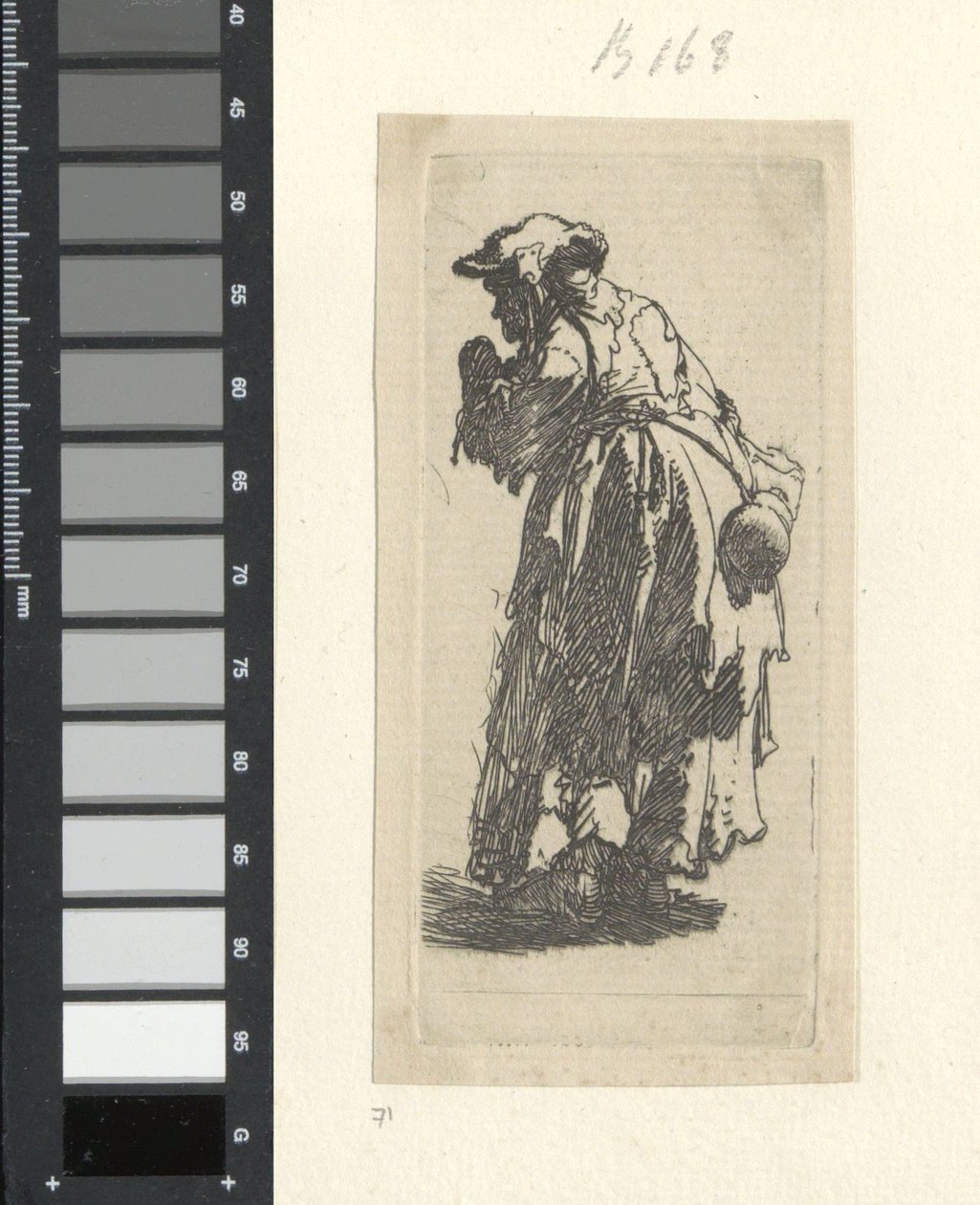 Oude bedelares met kalebas Samling af 85 originale tryk (serietitel) af Rembrandt van Rijn