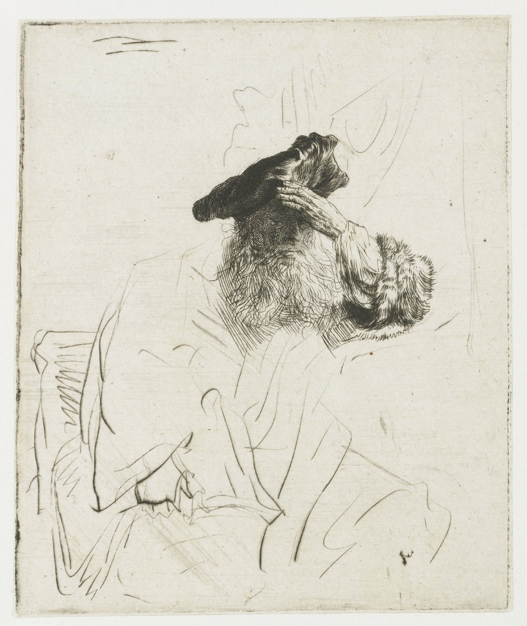 En gammel mand, der skygger for øjnene med hånden af Rembrandt van Rijn