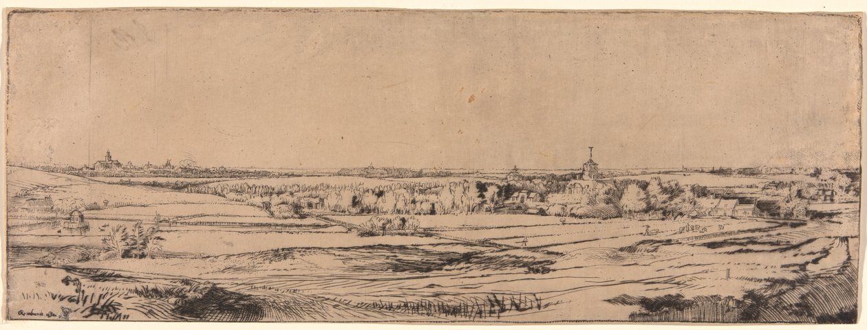 Panorama nær Bloemendaal, der viser Saxenburg-gården (guldgraverens mark) af Rembrandt van Rijn