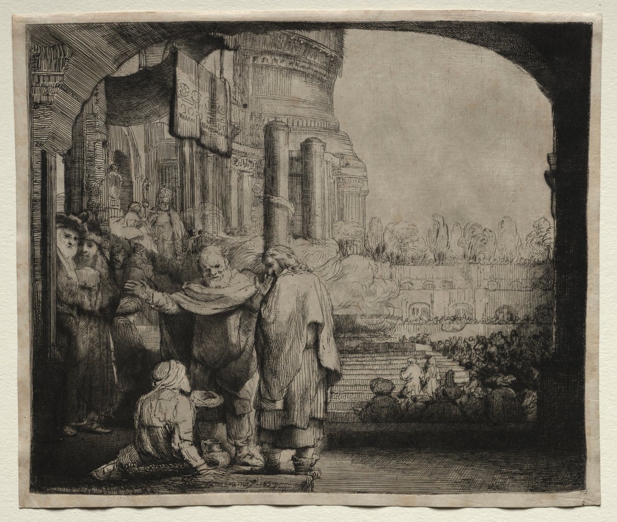 Peter og Johannes helbreder den krøblinge ved templets port af Rembrandt van Rijn