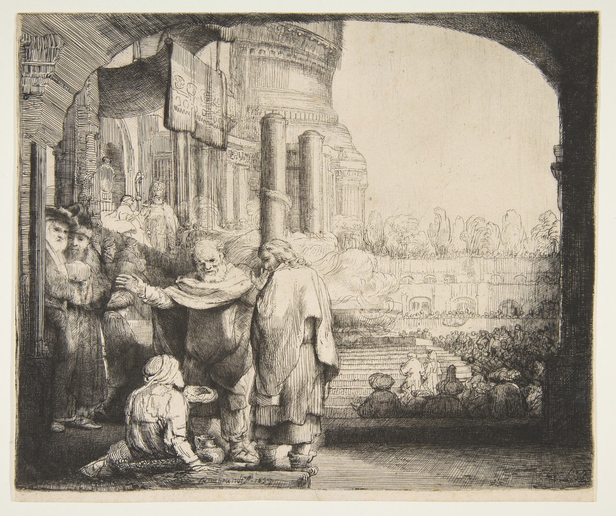 Peter og Johannes helbreder den krøbling ved templets port, 1659. af Rembrandt van Rijn