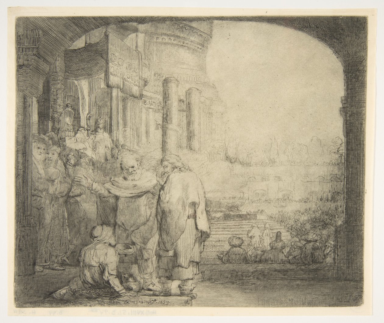 Peter og Johannes helbreder den krøbling ved templets port, 1659. af Rembrandt van Rijn