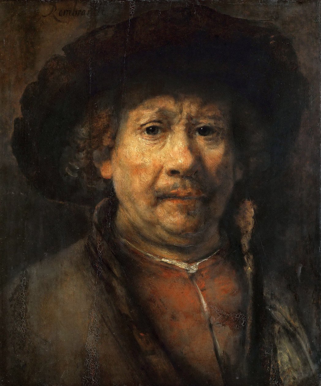 Lille selvportræt - Lille selvportræt, af Rembrandt van Rhijn (1606-1669). Olie på træ, ca 1657. Størrelse: 48x40,6cm. Kunsthistorisk Museum, Wien af Rembrandt van Rijn