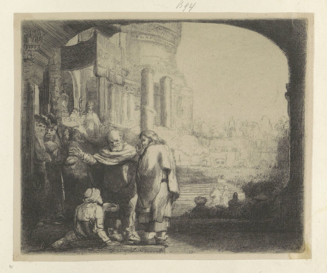Peter og Johannes helbreder en krøbling ved Tempelporten Recueil de quatre-vingt-cinq estampes originales (serietitel) af Rembrandt van Rijn