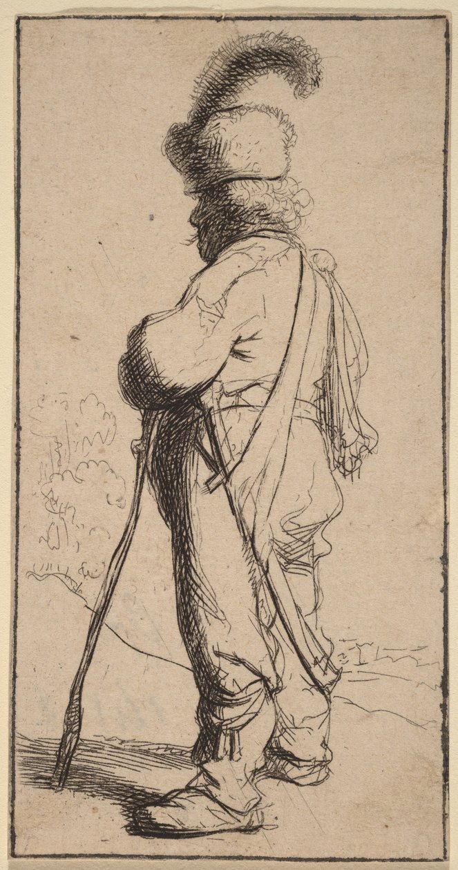 Polak, der støtter sig til en stok af Rembrandt van Rijn
