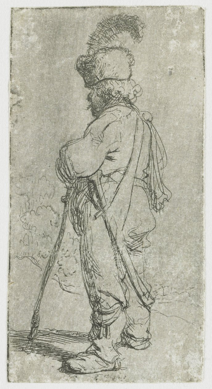 En polak, der støtter sig til en stok af Rembrandt van Rijn