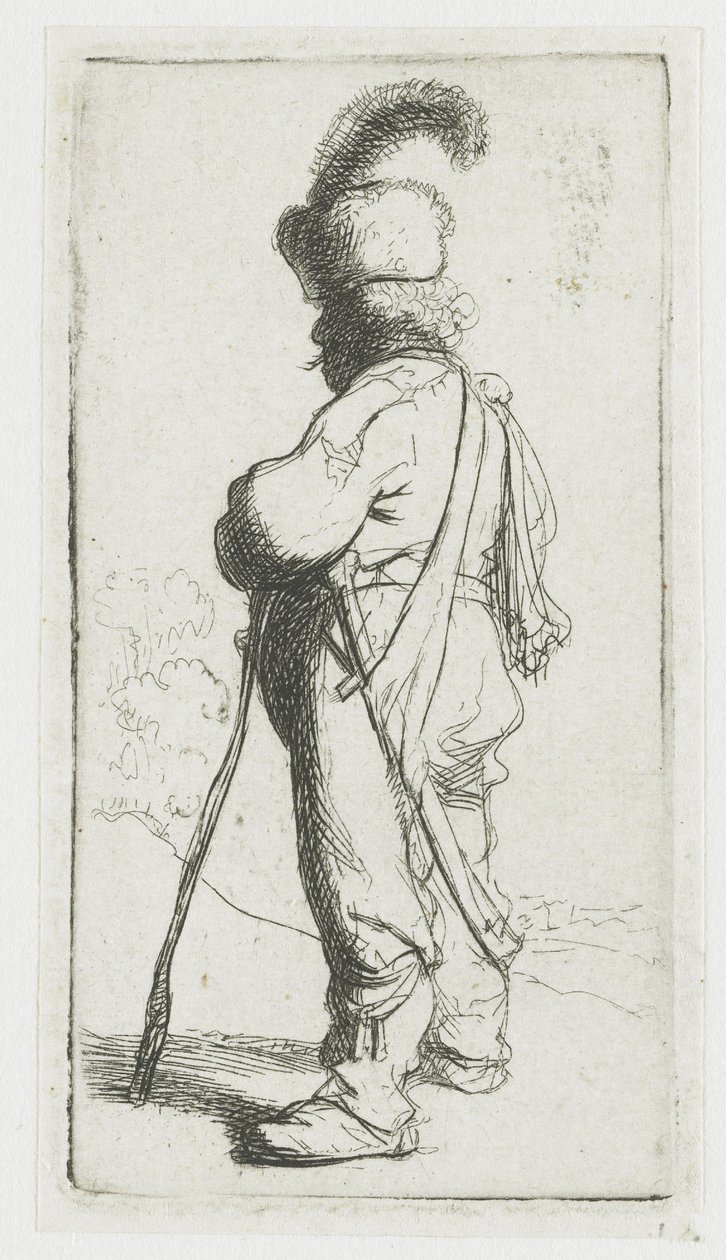 En polak, der støtter sig til en stok af Rembrandt van Rijn