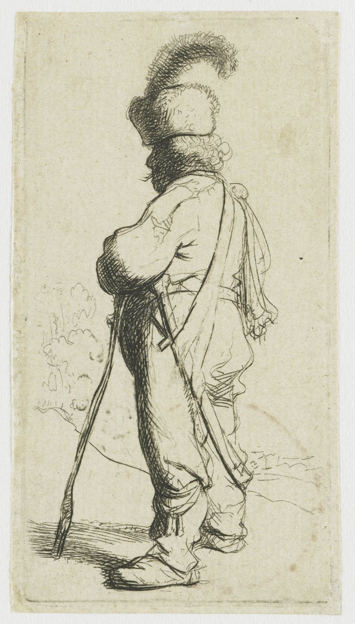 En polak, der støtter sig til en stok af Rembrandt van Rijn