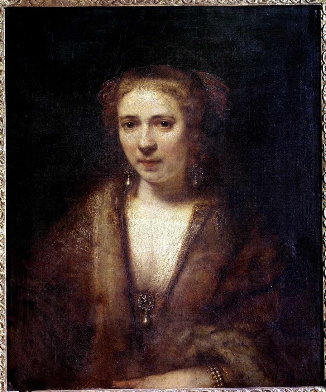 Portræt af Hendrickje Stoffels (1625-1663) ved baretten af ​​fløjl, ledsager af maleren Maleri af Harmensz Van Rijn Rembrandt (1606-1669) 1600-tallet søn. 0,61x0,74 m af Rembrandt van Rijn