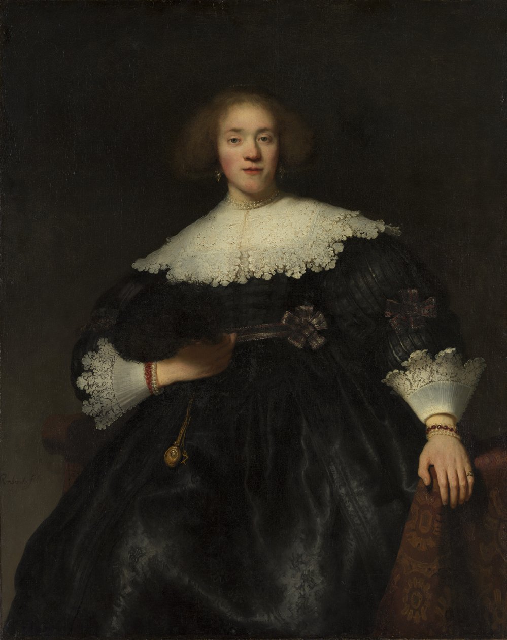 Portræt af en ung kvinde med en vifte, 1633. af Rembrandt van Rijn