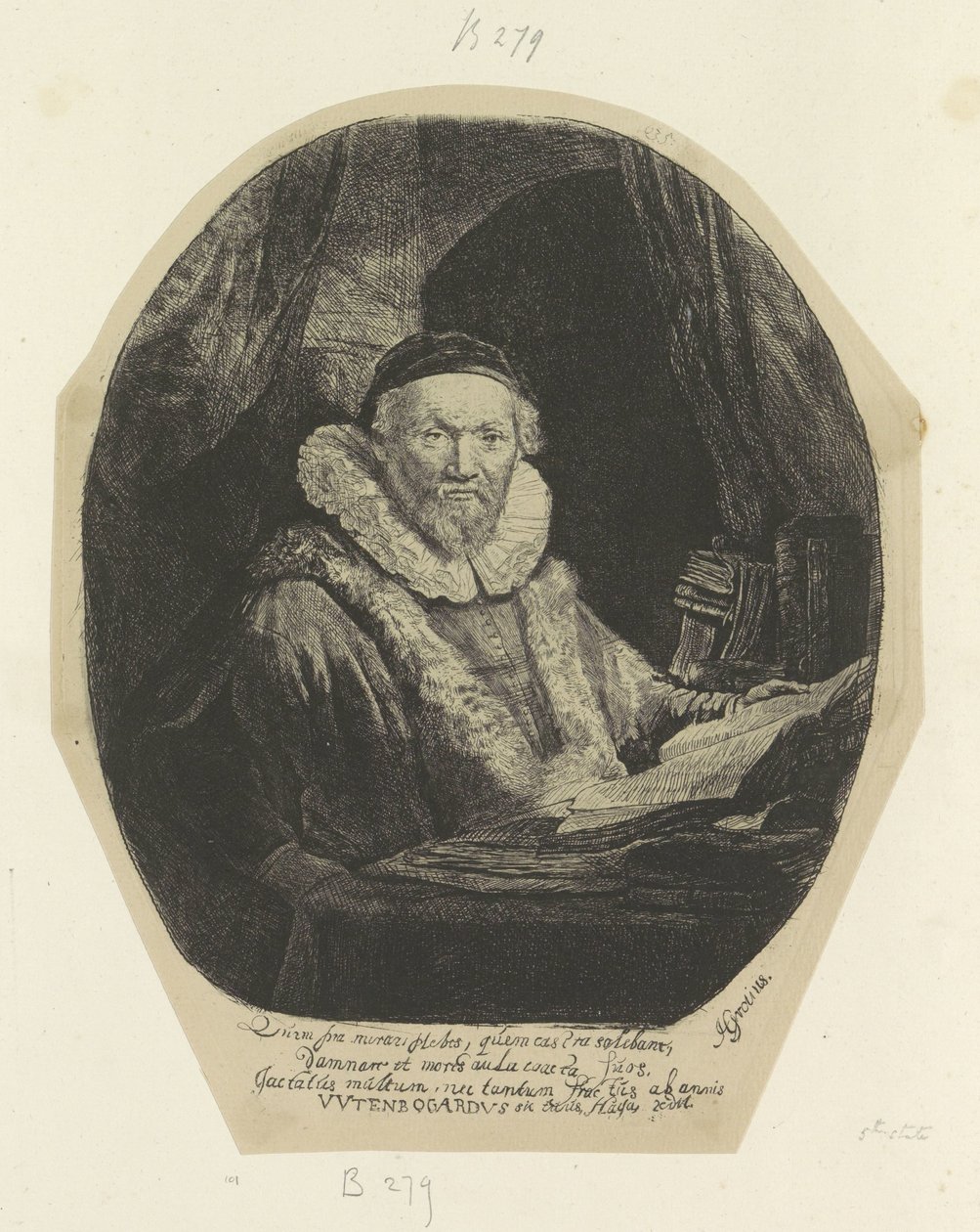 Portret van de Remonstrante forudsiger Jan Wtenbogaert Samling af 85 originale tryk (serietitel) af Rembrandt van Rijn
