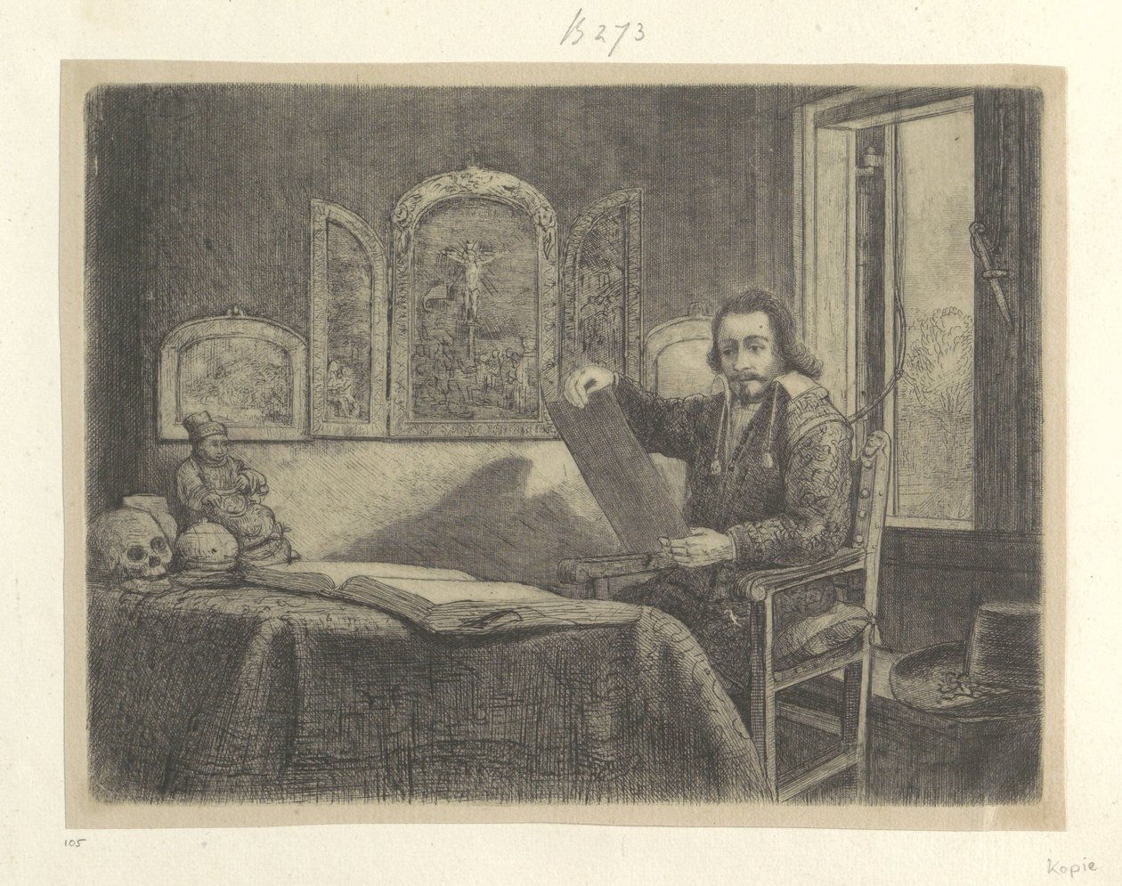 Portret van de apotheker Abraham Francen Samling af 85 originale tryk (serietitel) af Rembrandt van Rijn