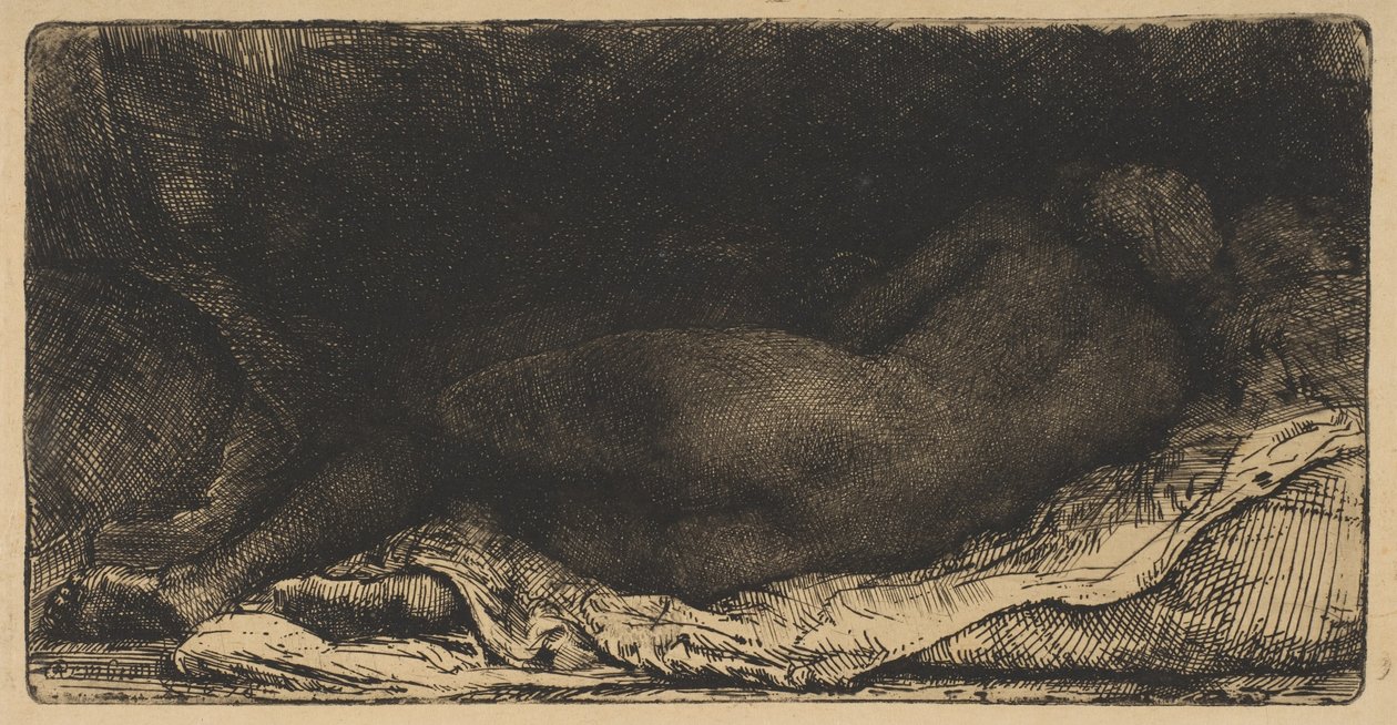 Liggende nøgen kvinde, 1658. af Rembrandt van Rijn