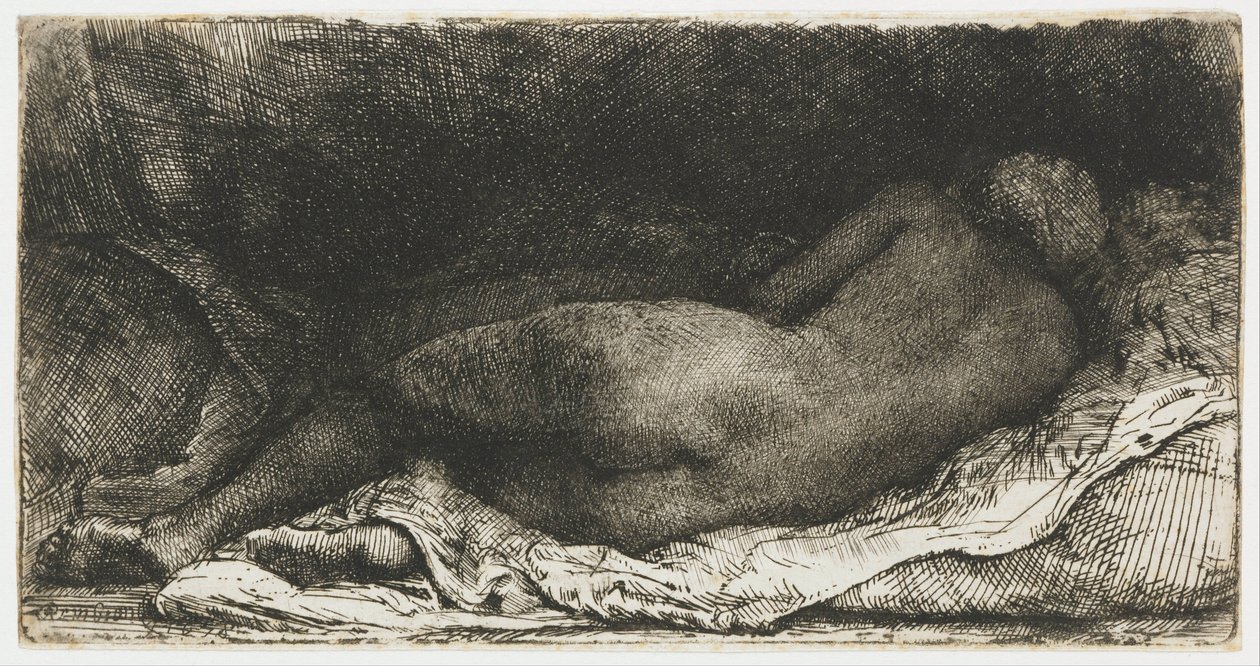 Liggende nøgen kvinde af Rembrandt van Rijn