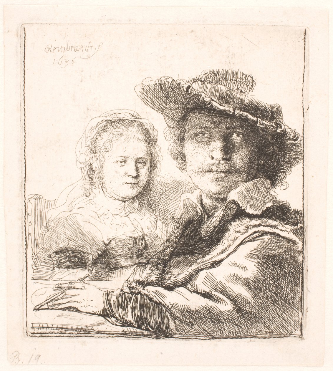Rembrandt og hans kone Saskia: buster af Rembrandt van Rijn