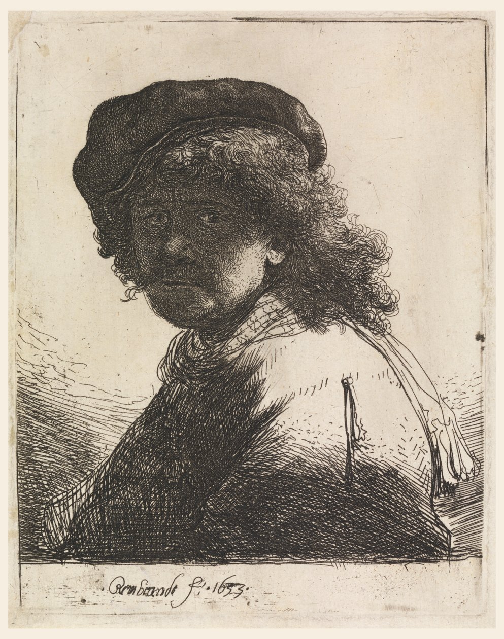 Rembrandt i kasket og tørklæde af Rembrandt van Rijn