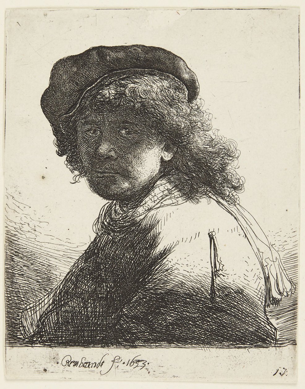 Rembrandt med hue og tørklæde af Rembrandt van Rijn