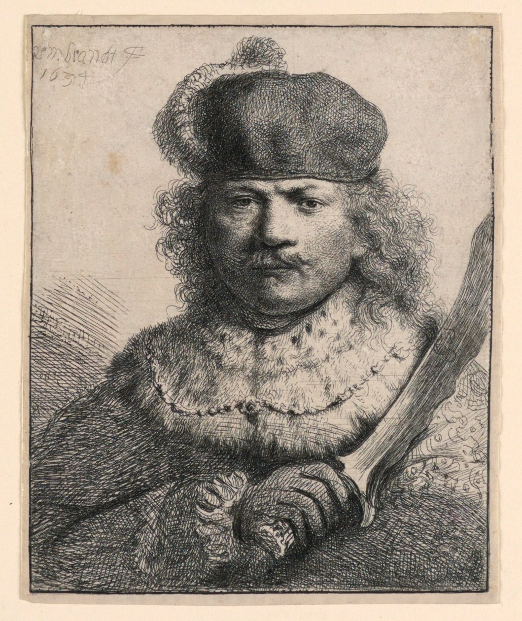 Rembrandt med hævet sabel af Rembrandt van Rijn
