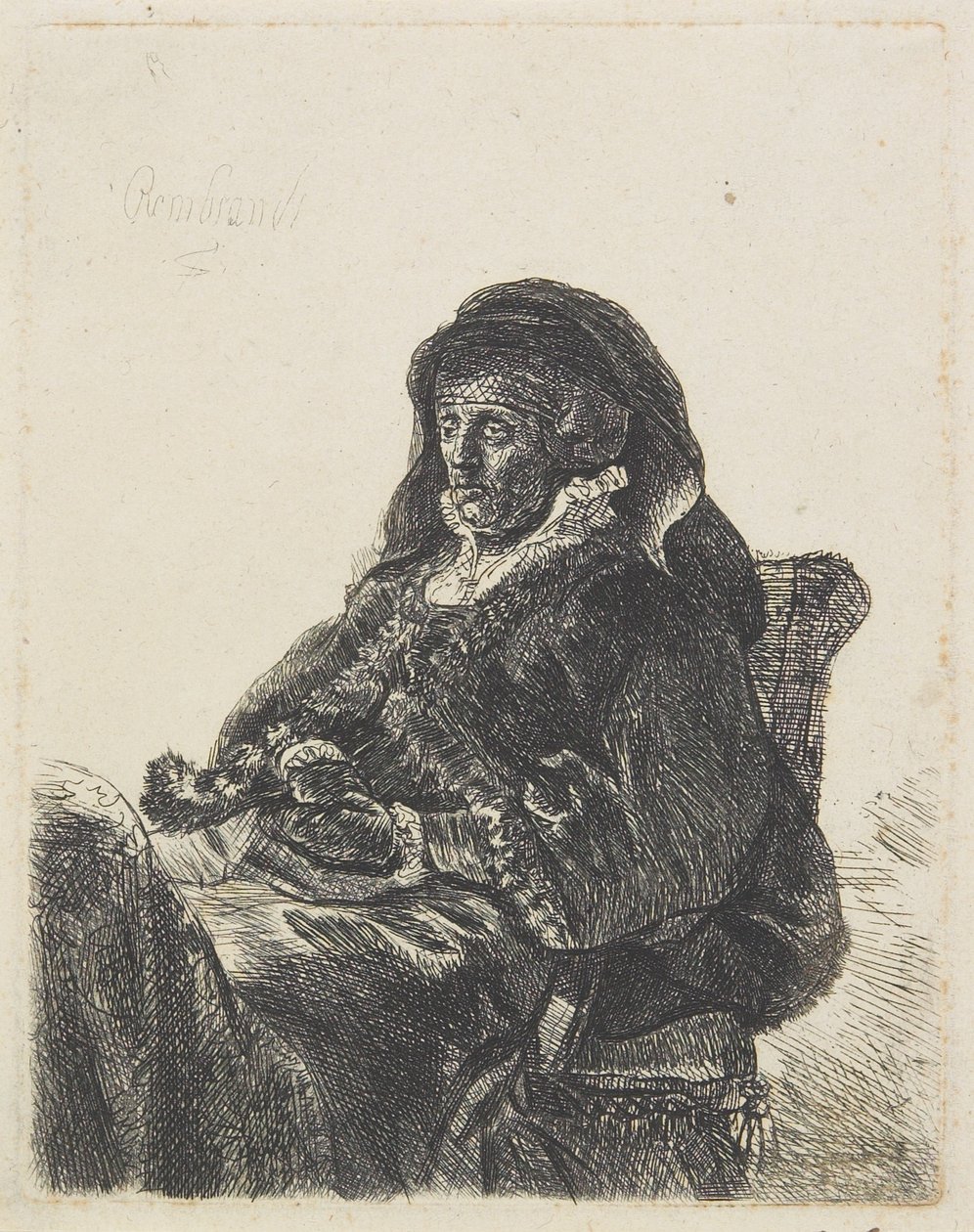 Rembrandts mor i enkekjole og sorte handsker, ca.1632-35 af Rembrandt van Rijn
