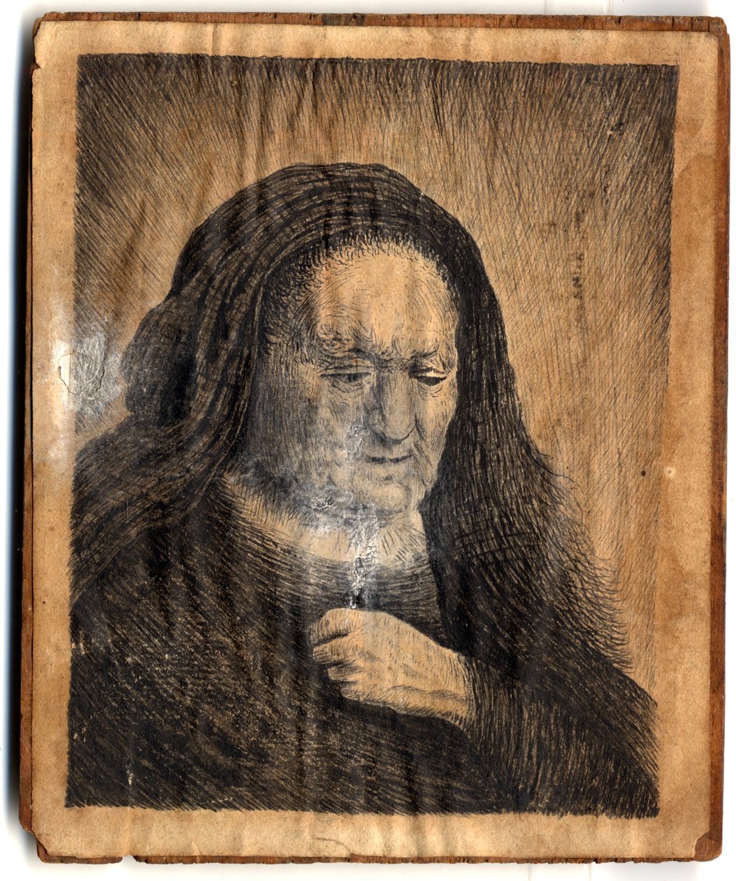 Rembrandts mor med hånden på brystet, af pastor John Brand, 1782 (blyant og wc på papir) af Rembrandt van Rijn