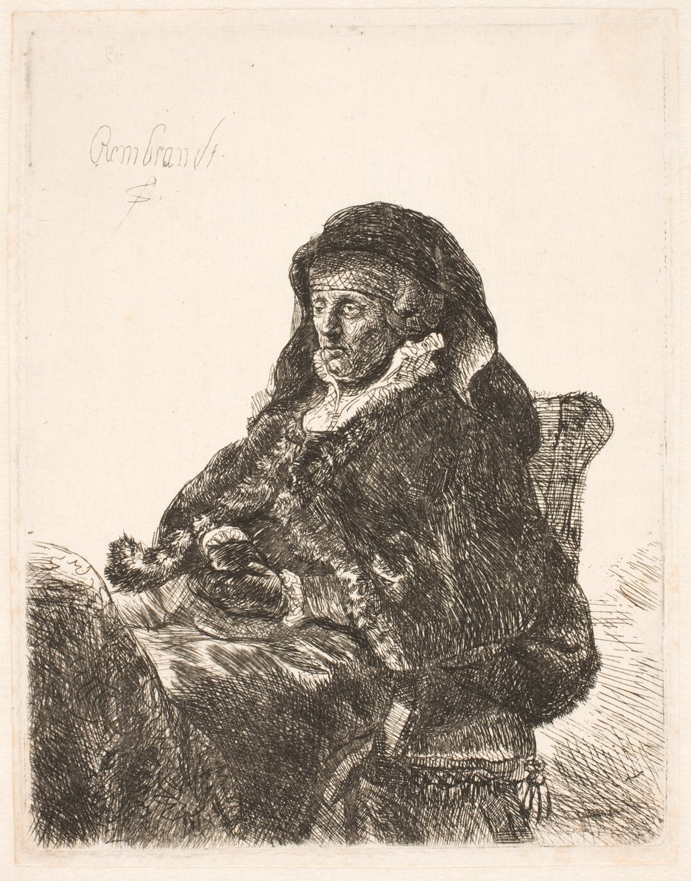 Rembrandts mor i enkedragt og sorte handsker af Rembrandt van Rijn
