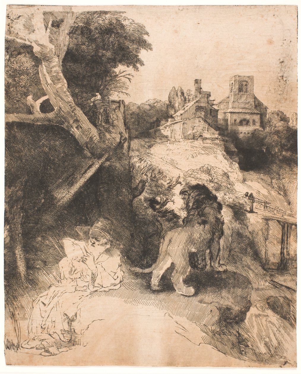 S. Jerome læser i et italiensk landskab af Rembrandt van Rijn