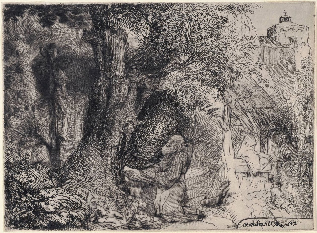 Sankt Frans, der beder under et træ af Rembrandt van Rijn