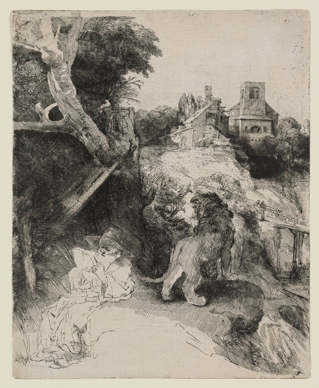 Den hellige Hieronymus læser i et italiensk landskab af Rembrandt van Rijn