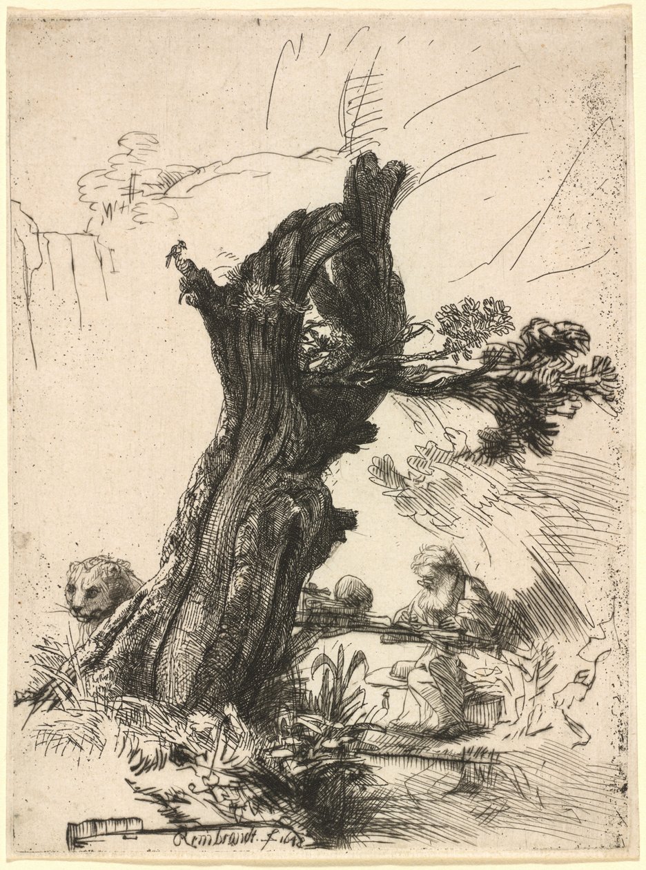 Saint Jerome ved siden af en Pollard Willow af Rembrandt van Rijn