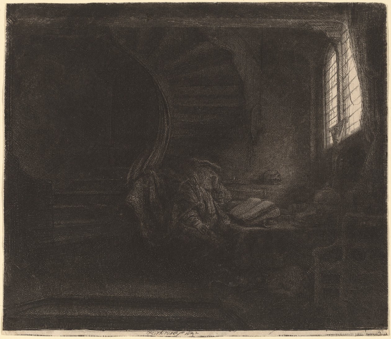 Sankt Hieronymus i et mørkt kammer af Rembrandt van Rijn
