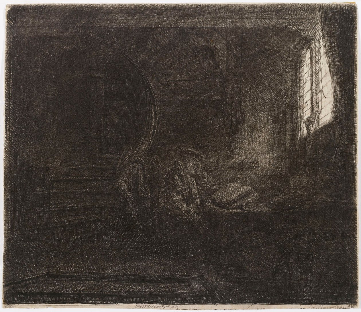Den hellige Hieronymus i et mørkt kammer af Rembrandt van Rijn
