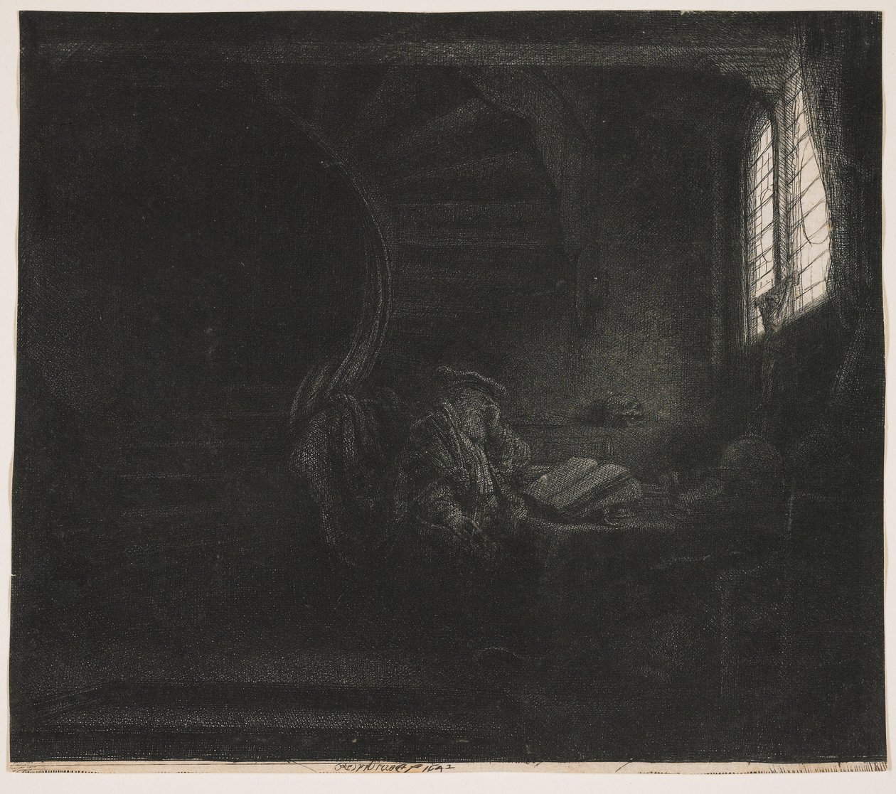 Den hellige Hieronymus i et mørkt kammer af Rembrandt van Rijn