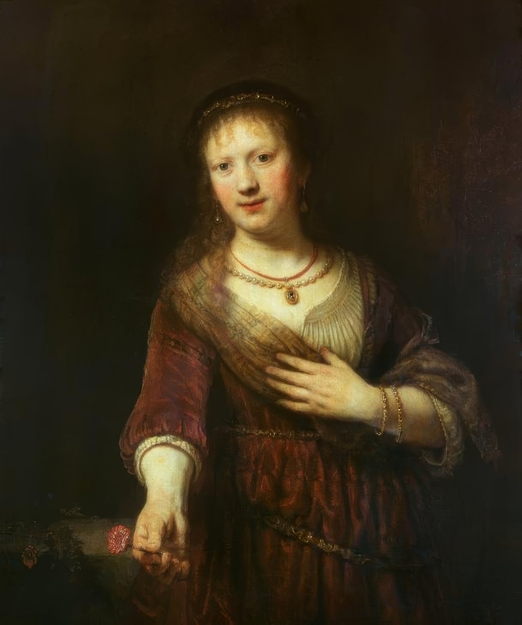 Saskia med den røde blomst af Rembrandt van Rijn