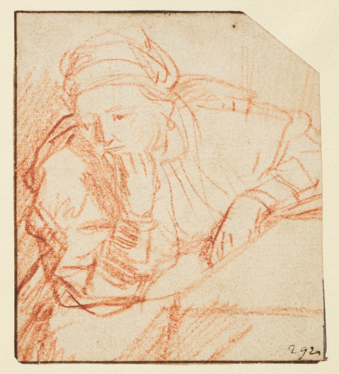 Saskia sad ved et bord, af Rembrandt van Rijn
