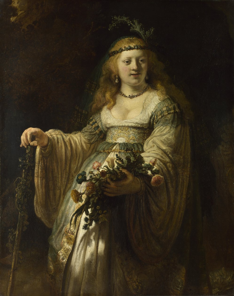 Saskia van Uylenburgh i arkadisk kostume, 1635 af Rembrandt van Rijn