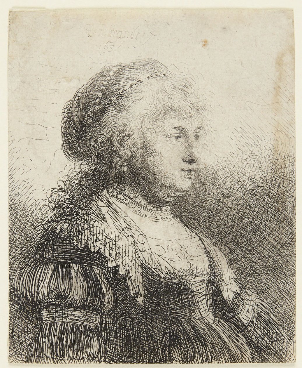 Saskia med perler i håret af Rembrandt van Rijn