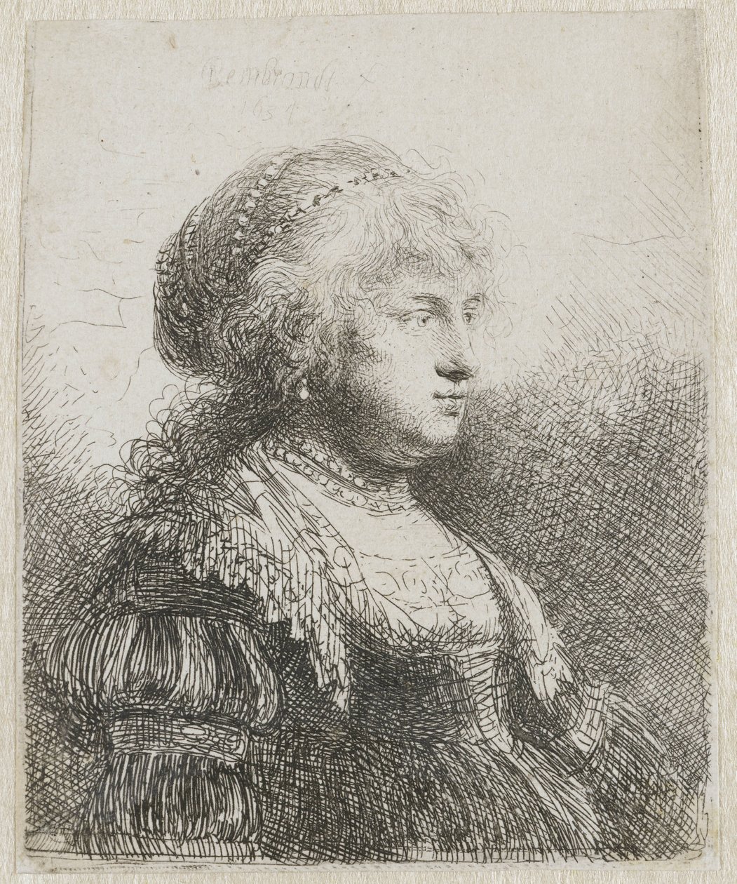 Saskia med perler i håret af Rembrandt van Rijn
