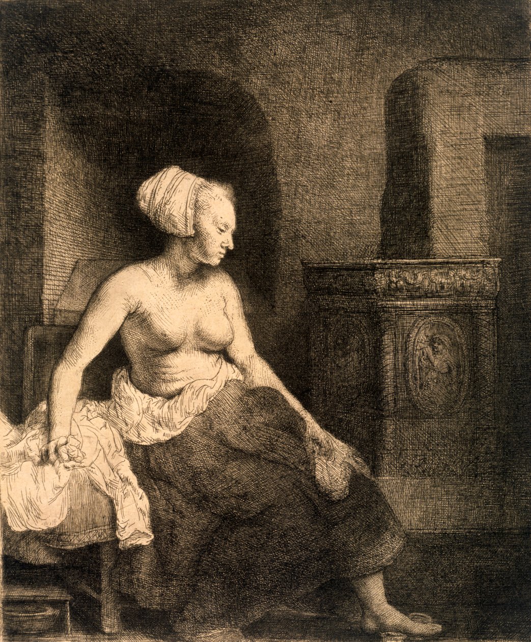 Siddende nøgen kvinde, 1658 af Rembrandt van Rijn