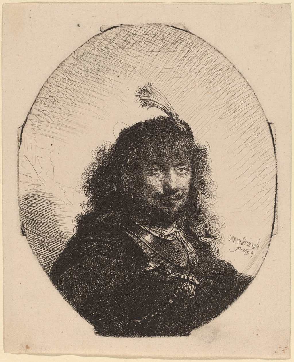 Selvportræt (?) med Plumed Cap og Sænket Sabel af Rembrandt van Rijn