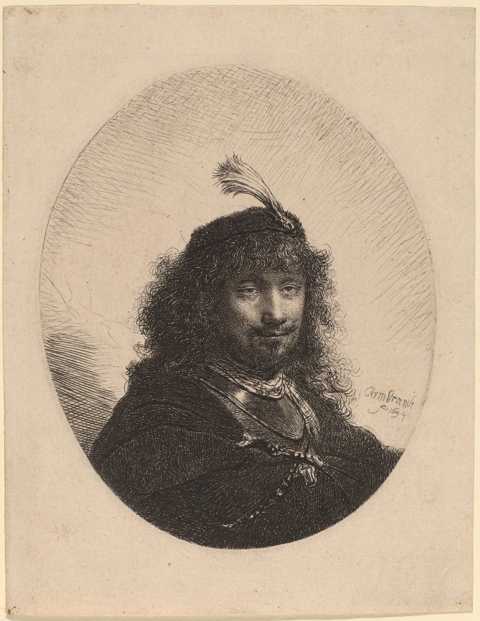 Selvportræt (?) med Plumed Cap og Sænket Sabel af Rembrandt van Rijn